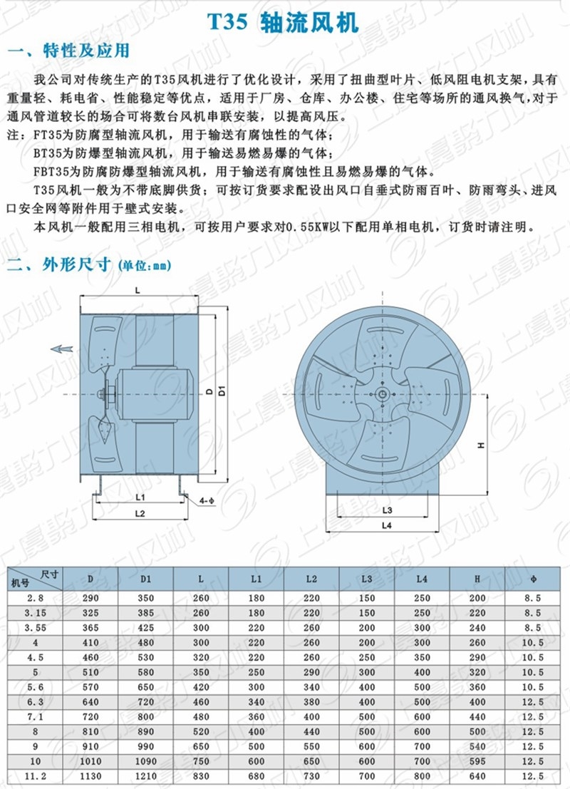 T35/DZ/SF-6.3管道式轴流风机双面带网罩